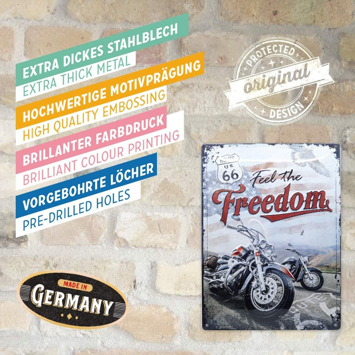 BLECHSCHILD 30/40 cm US Highways Route 66 Freedom - Multicolor, Metall (30/40/0.2cm) - Nostalgic-Art