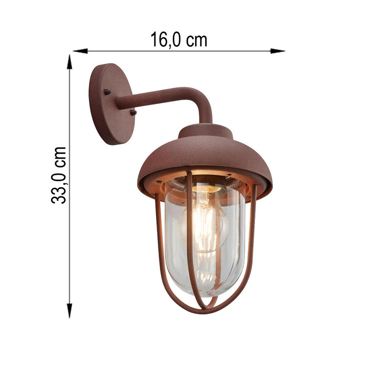 AUSSENLEUCHTE WANDLEUCHTE Alu rostfarben - Braun, Glas (16/16/33cm)