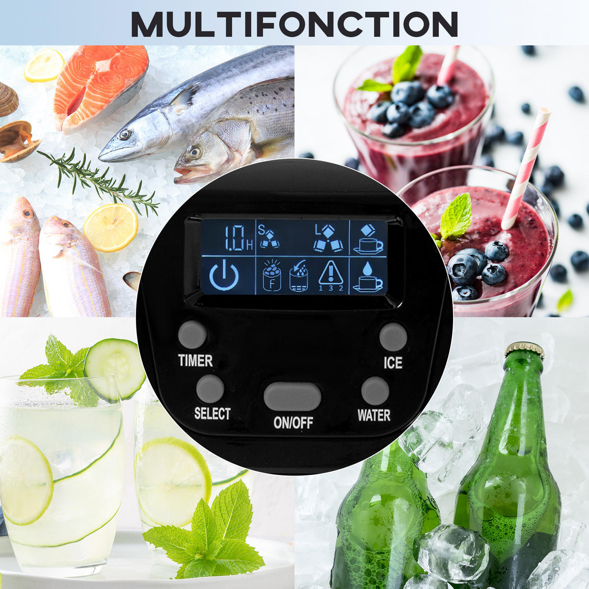 EISMASCHINE DE-17462 mit Wasserspender und LCD-Display Schwarz - Schwarz, Kunststoff (25.2/36.3/38.9cm) - ComfortXL