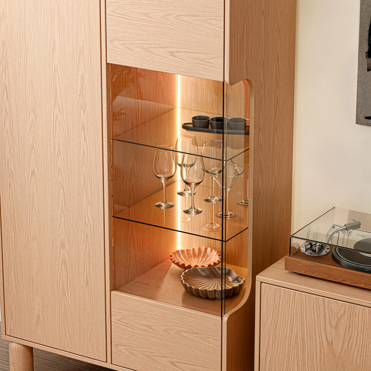 VITRINE SENA 145 cm Eiche Bookmatch - Eichefarben, Eichenholz/Holzwerkstoff (89/145.7/40.5cm) - Idohome