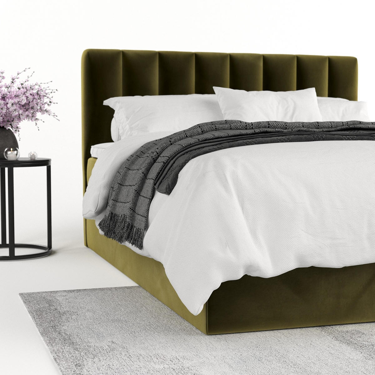 BOXBETT Lusso 180/200 cm Olivgrün im Kronos Stoff - Schwarz/Olivgrün, Holz/Holzwerkstoff (180/200cm) - AltaBeds