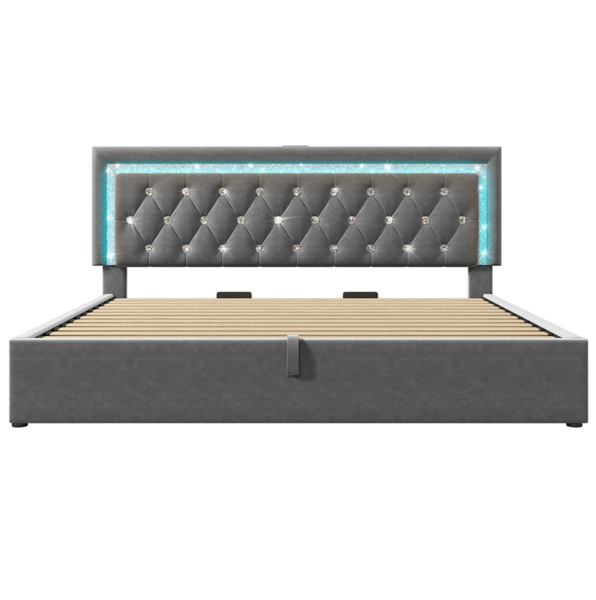 POLSTERBETT aus Samt 180x200 cm Grau mit Bettkasten, LED-Beleuchtung, USB- und USB-C-Anschluss - Grau, Textil (180/200cm) - IVMEU