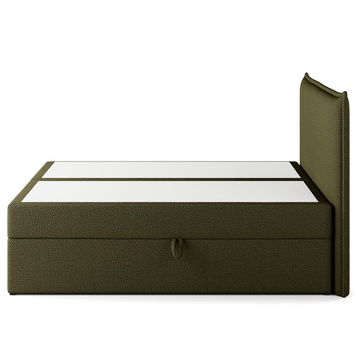 BOXBETT mit Stauraum - Bouclé - Olivgrün, Holzwerkstoff/Textil (180/200cm) - home24
