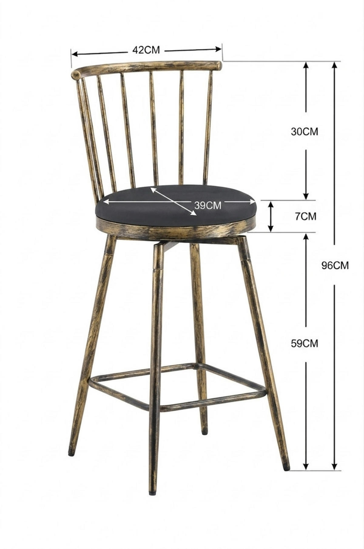 BARHOCKER Windsor-Stil mit Polstersitz Metall Black+Brown - Schwarz, Metall (39/96/39.1cm) - Meubliv