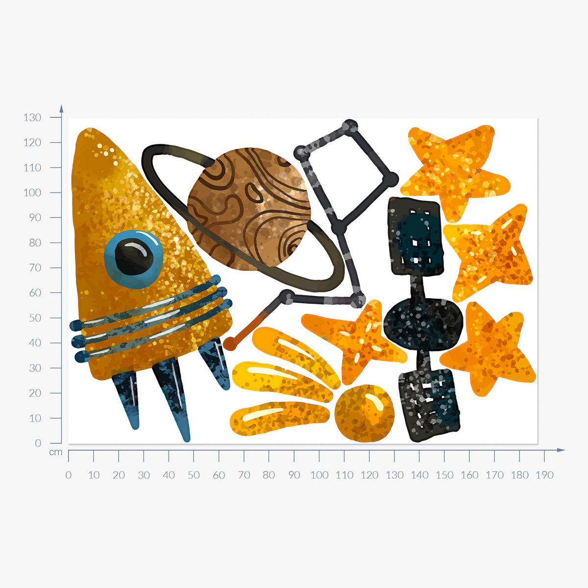 WANDAUFKLEBER 130x187cm - Raketenplanet und Sterne - Multicolor, Kunststoff (130/187/0.1cm) - Wallfluent