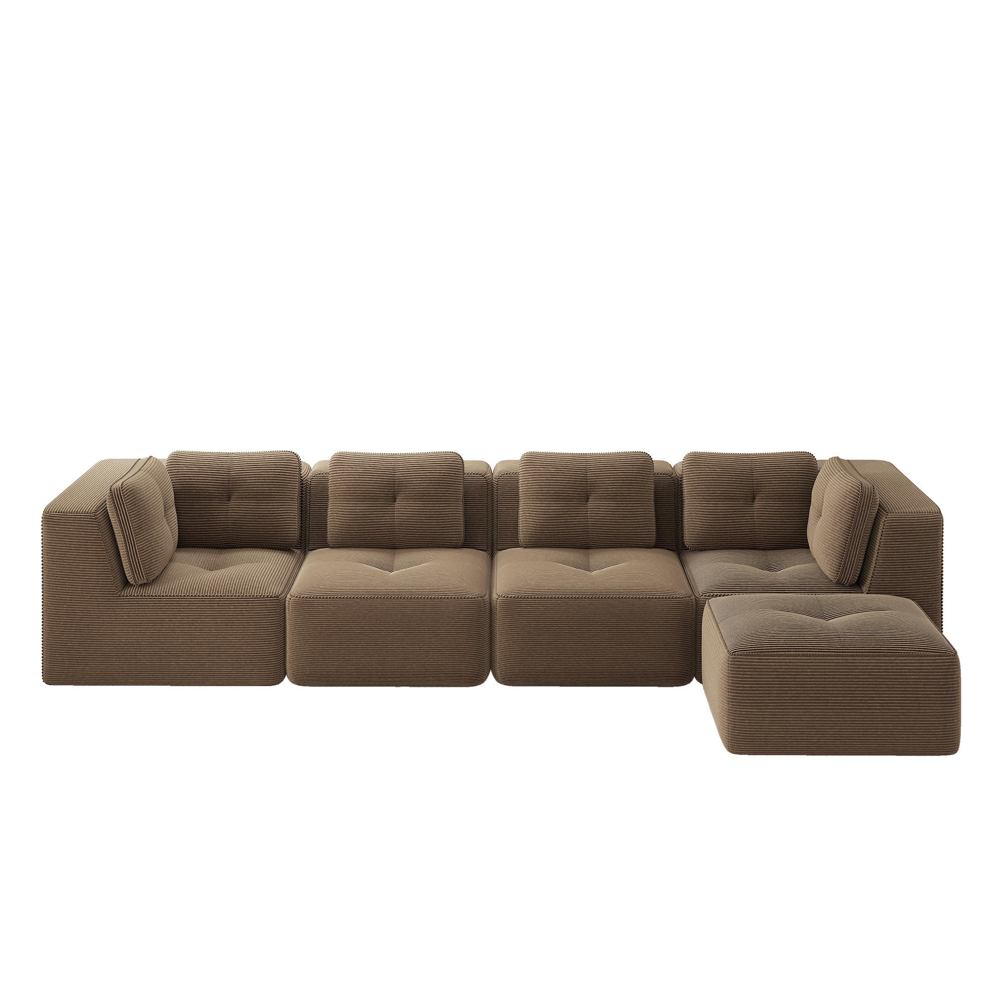 4-SITZER ECKSOFA Cord Braun mit Kissen und Hocker - Braun, Textil (386/177cm) - WISHDOR