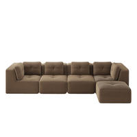 4-SITZER ECKSOFA Cord Braun mit Kissen und Hocker - Braun, Textil (386/177cm) - WISHDOR
