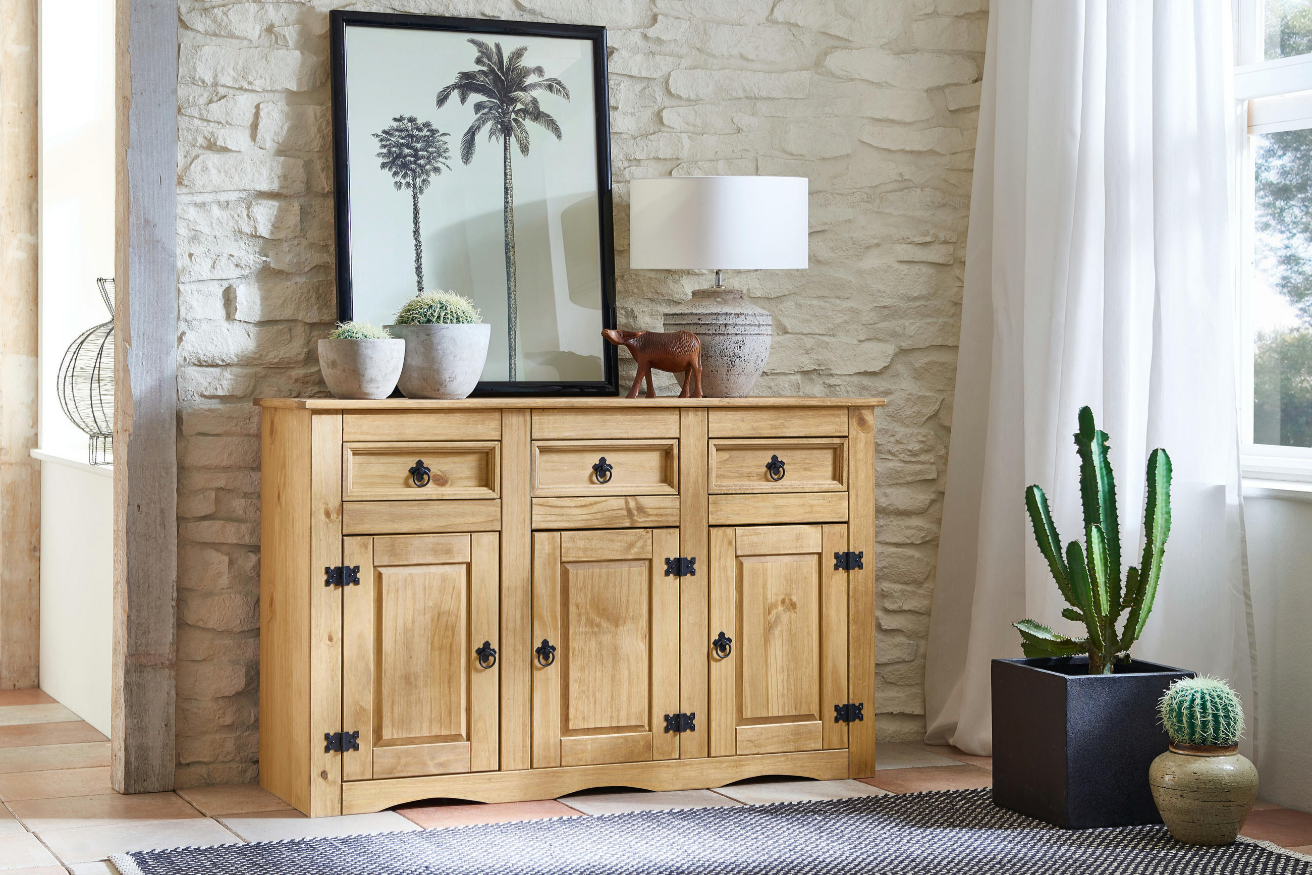 SIDEBOARD MEXICO - Beige/Naturfarben, Holz (132/84/44cm) - SAM