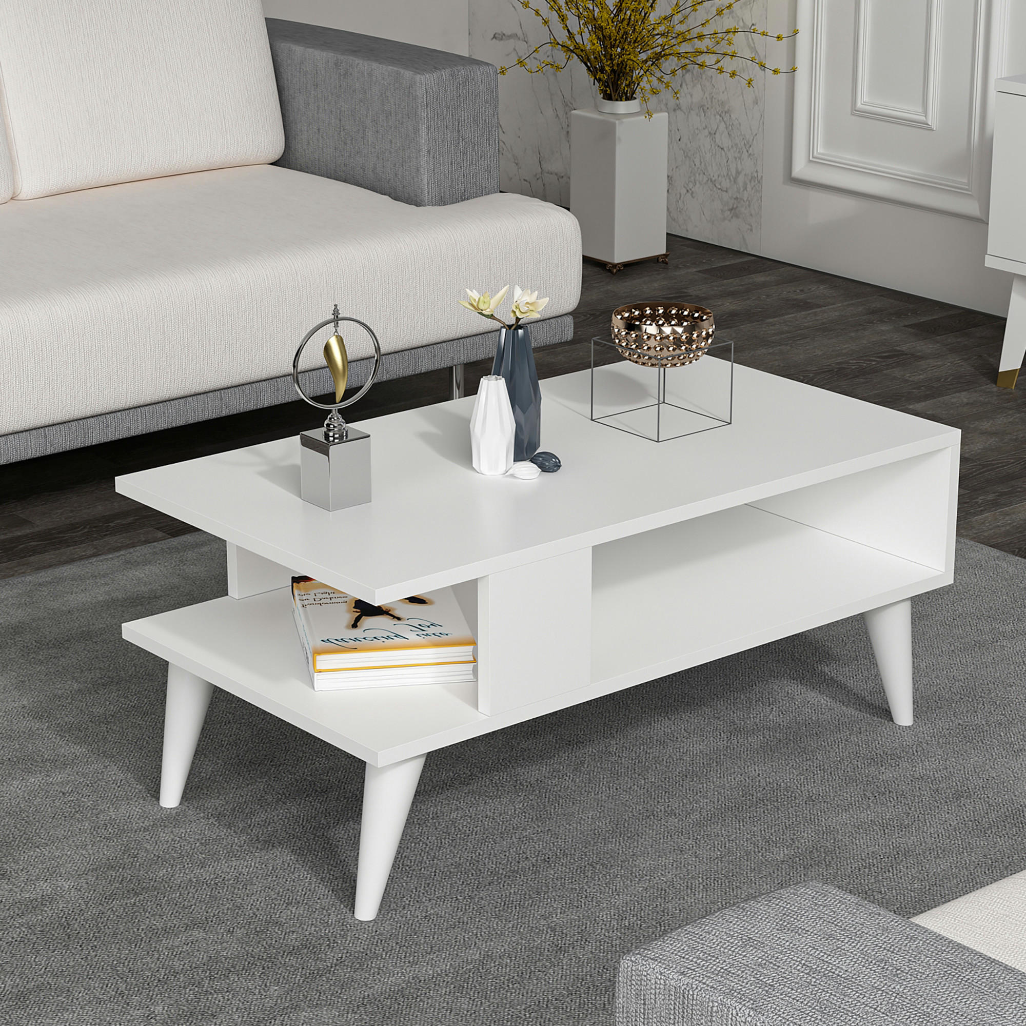 COUCHTISCH Lycksele 90/45/40 - Weiß, Holzwerkstoff/Kunststoff (45/90/40cm) - [en.casa]
