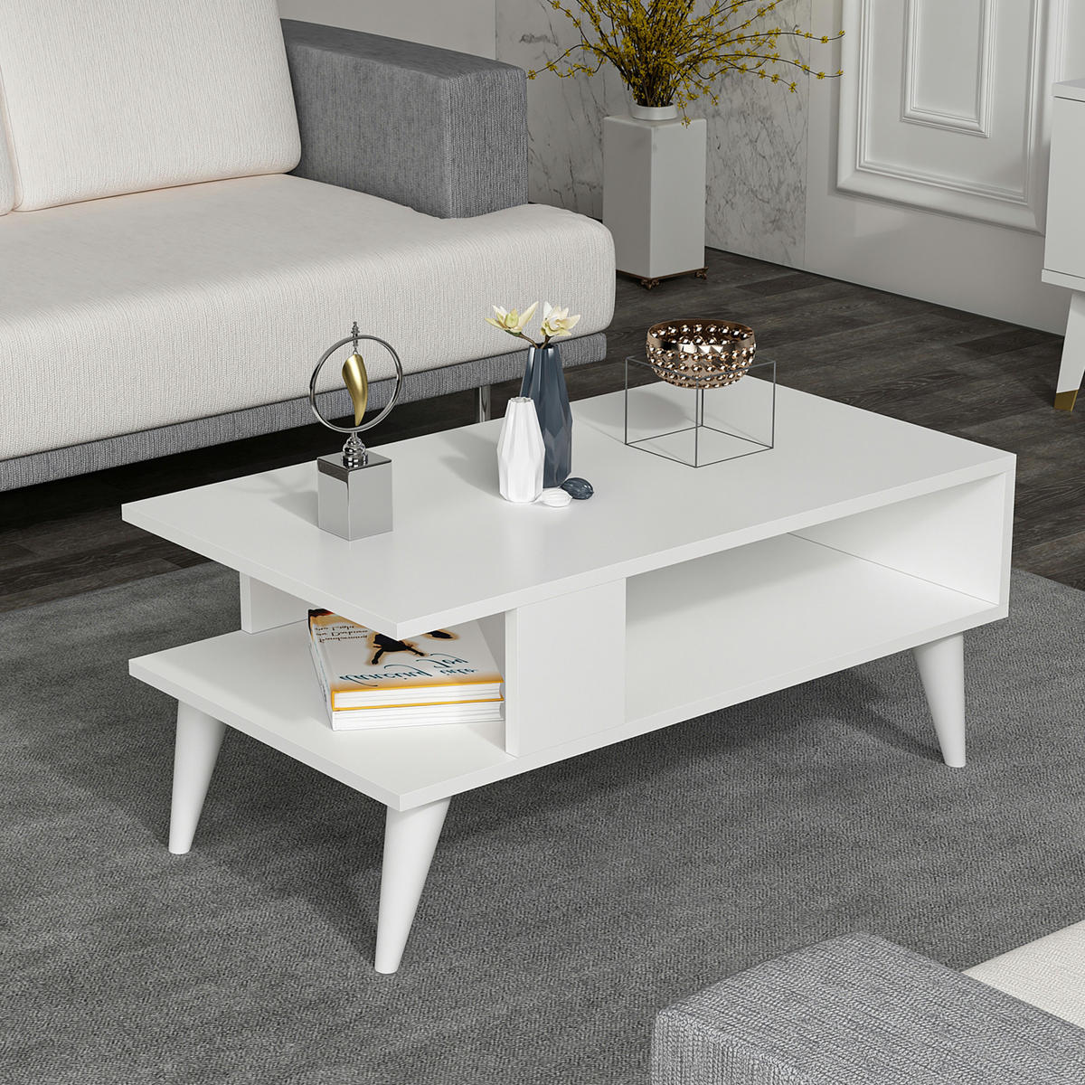 COUCHTISCH Lycksele 90/45/40 - Weiß, Holzwerkstoff/Kunststoff (45/90/40cm) - [en.casa]