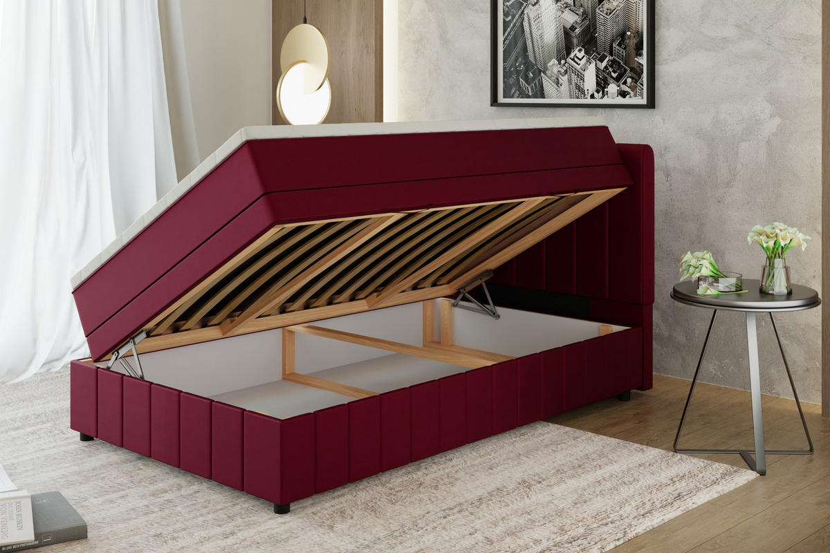 BOXBETT AVALON 120 x 200 cm mit Bettkasten und Topper - Rot - Rot, Holz - Panda Möbel