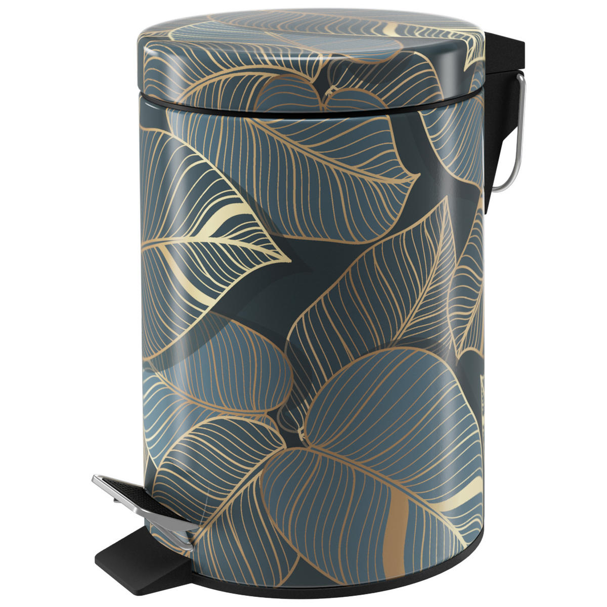 KOSMETIKEIMER Monstera - Dunkelgrün/Goldfarben, Kunststoff/Metall (17/25/25cm) - Sanilo