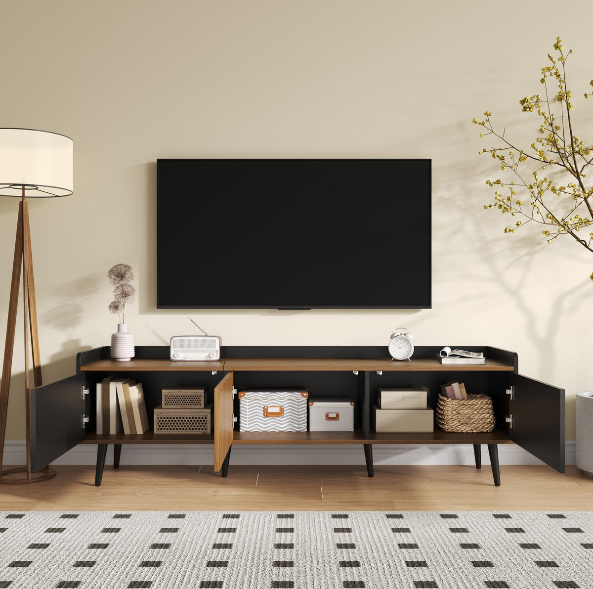 TV-SCHRANK 3-türig 160 cm Schwarz Natur - Schwarz, Holzwerkstoff (39/49.5/160cm) - Beauniv