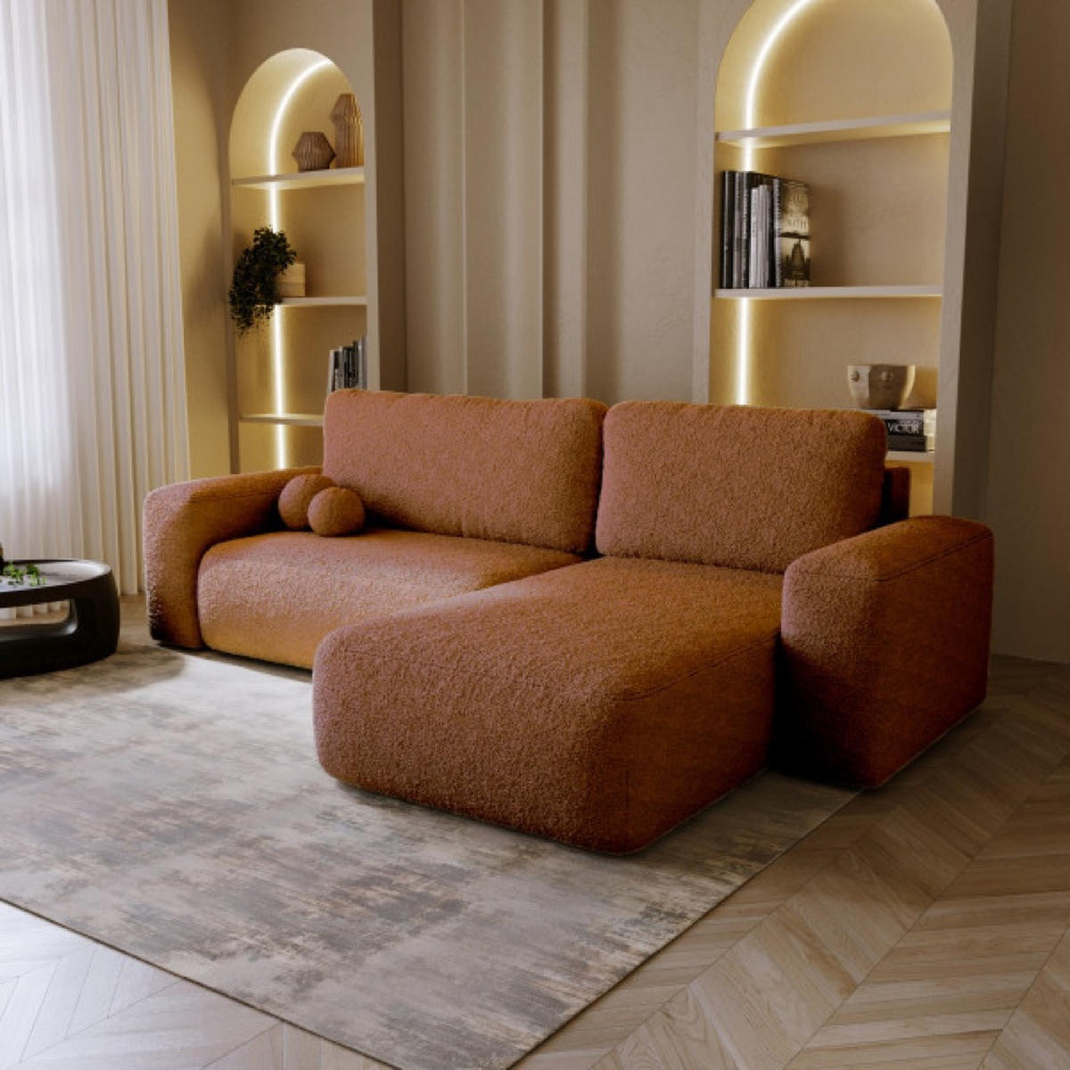 ECKSOFA Ziegelrot ILO Mit Schlaffunktion Und Bettkasten - Orange, Textil (282/177cm) - Sepro Meble