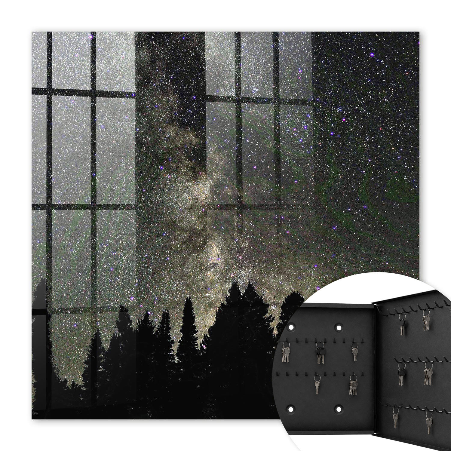 SCHLÜSSELBOX Schwarz 30x30 cm- Türöffnung nach rechts - Sternenhimmel - Schwarz, Metall (30/30/5cm) - TULUP