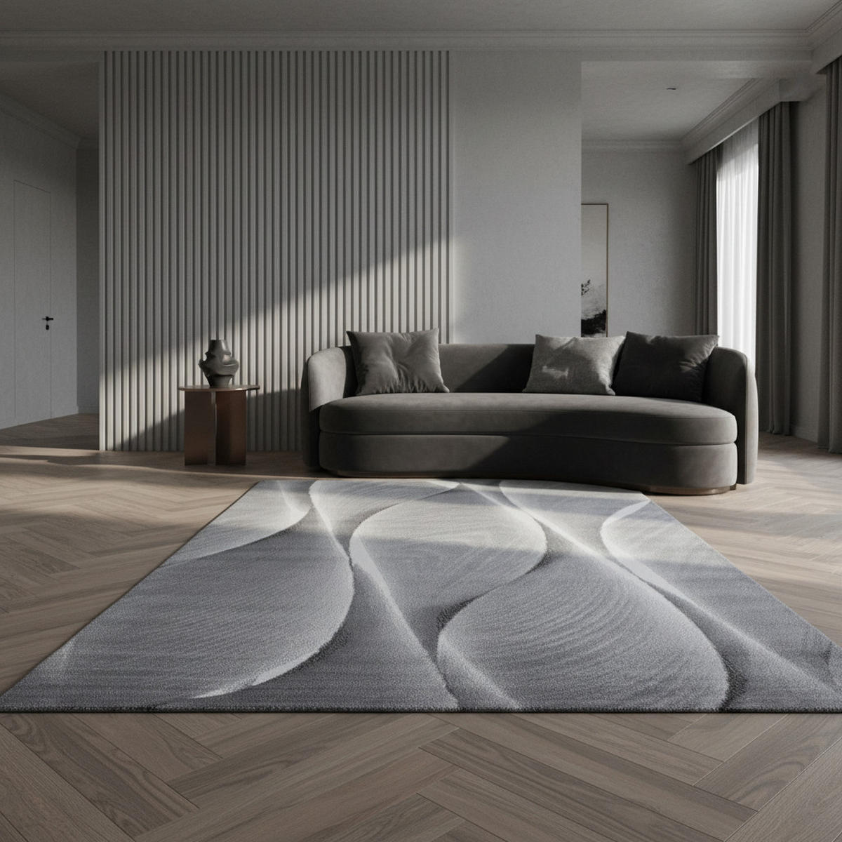 KURZFLORTEPPICH DRAU, mit Farbverlauf, Schwarz, 80 x 150 cm - Grau, Textil (150/80cm) - KADIMA DESIGN