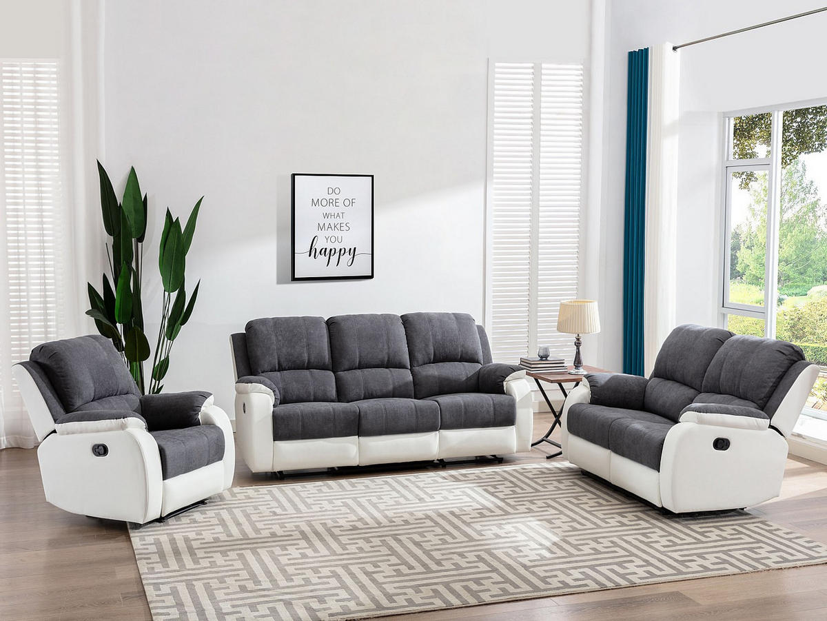 RELAXSESSEL - 1 Person - stoff - grau, weiß Brody - Weiß/Grau, Kunststoff/Textil (87/99/98cm) - Vente-Unique