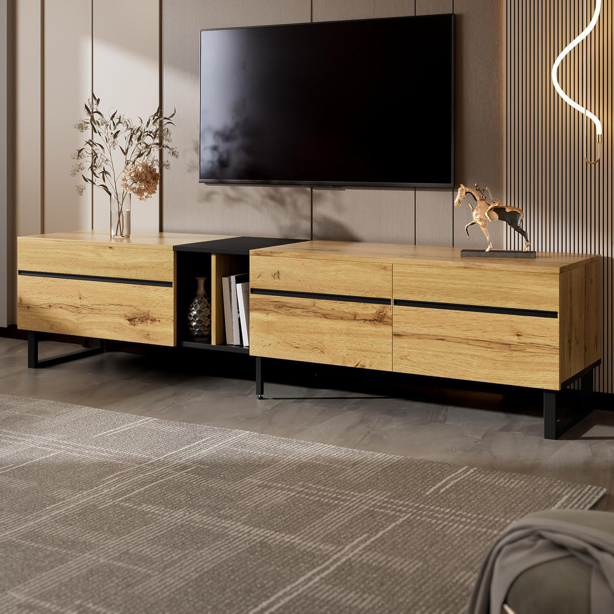TV-SCHRANK 180cm Klappfach Doppeltüren Stauraum modern - Naturfarben, Holzwerkstoff (38/45/180cm) - FLIEKS