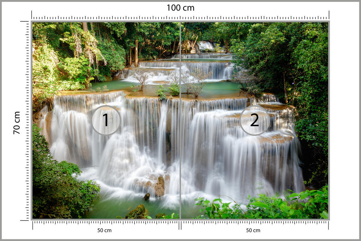 FOTOTAPETE für Esszimmer Panorama Waldwasserfall Bäume Pflanzen Natur 100x70 - Beige/Braun, Papier (100/70cm) - Muralo