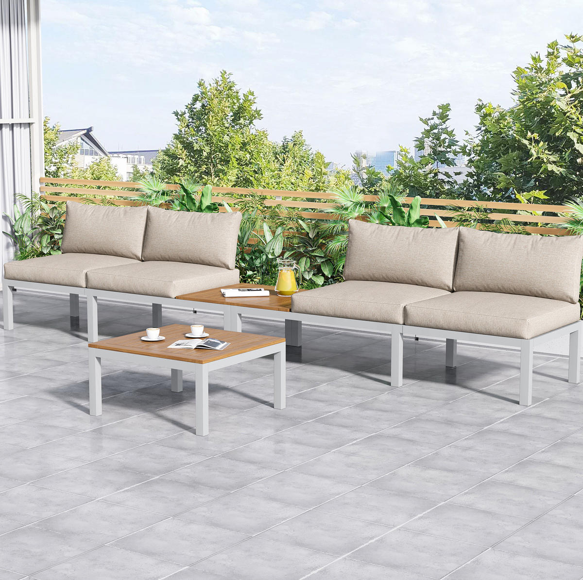 GARTENMÖBEL 120x60x66cm beige aus Stahlverzinkt und Akazie - Beige, Metall - Modfu