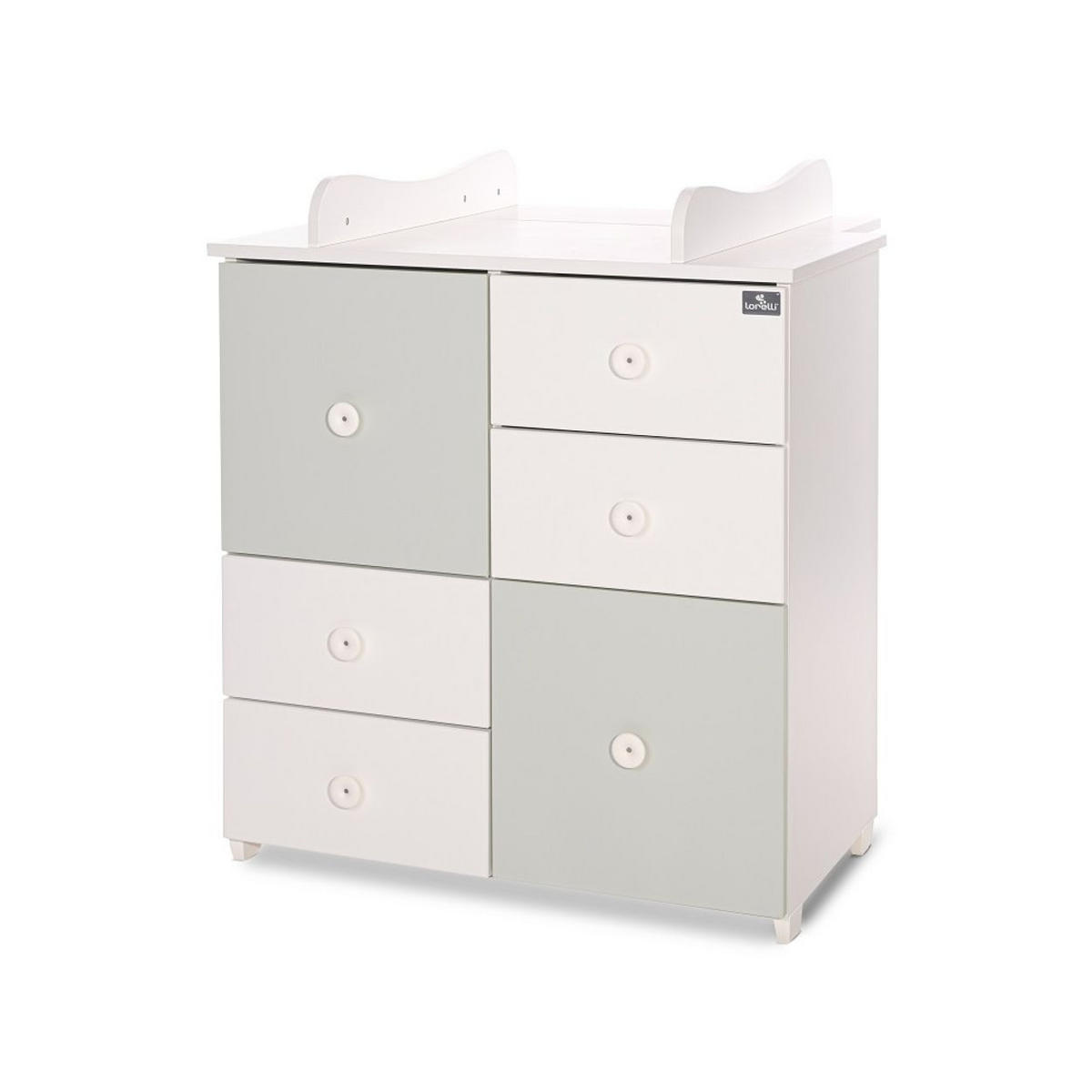 KOMMODE Cupboard grün 83 x 71 cm, 4 Schubladen, 2 Türen, Regalboden, Wickelplatz, umbaubar - Grün, Holzwerkstoff (71/96/83cm) - Lorelli
