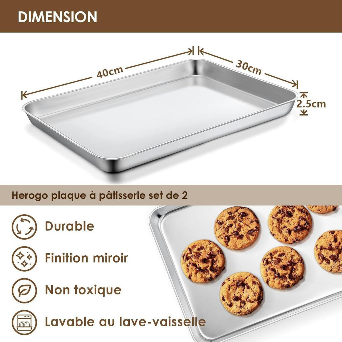 BACKBLECH 2er Set Edelstahl 40,5x30,5x2,5 cm - Silberfarben, Metall (30/2.5/40cm)