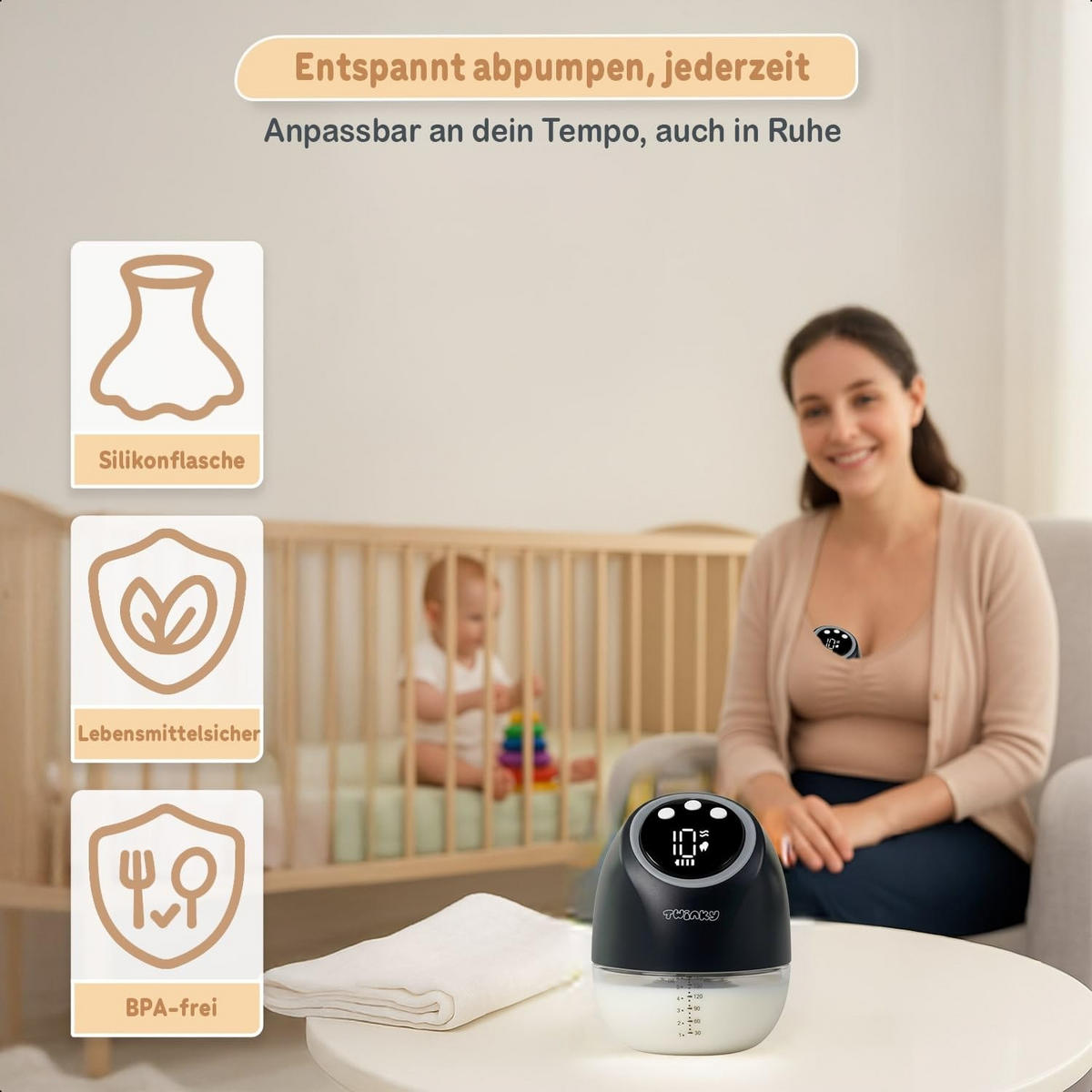 MILCHPUMPE Tragbar 4 Modi & 9 Saugstufen Schwarz - Schwarz, Kunststoff (18/16cm) - Twinky