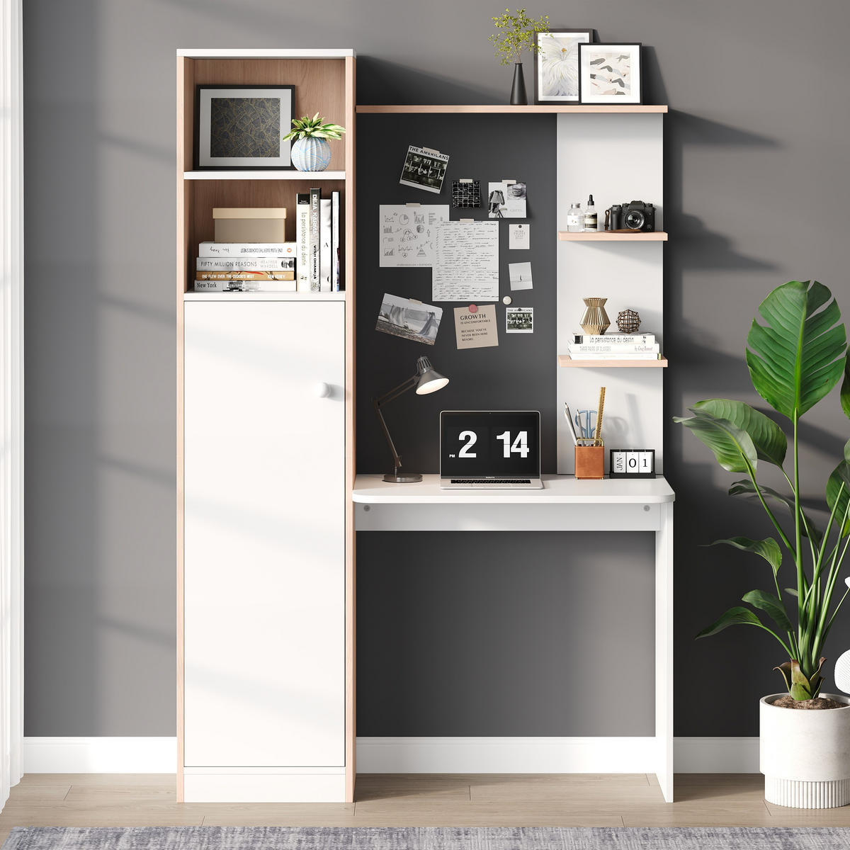 SCHREIBTISCH 123,5/45/168,5 cm weiß mit Holzkontrast und Stauraum - Naturfarben, Holzwerkstoff (123.5/45/168.5cm) - OKWISH