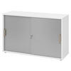 SCHIEBETÜRENSCHRANK - 2 Ordnerhöhen 40/120/74,8 cm in Weiß/Silberfarben Streifengriff (Kunststoff) - Silberfarben/Weiß, Holzwerkstoff (120/74.8/40cm) - bümö