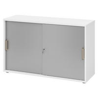 SCHIEBETÜRENSCHRANK - 2 Ordnerhöhen 40/120/74,8 cm in Weiß/Silberfarben Streifengriff (Kunststoff) - Silberfarben/Weiß, Holzwerkstoff (120/74.8/40cm) - bümö