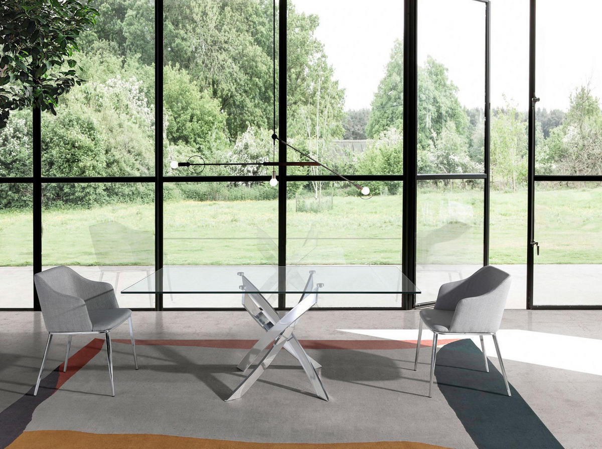 ESSTISCH Esstisch Rechteckig gehärtetes Glas aus verchromter Stahl 150/95/75 cm - Edelstahlfarben/Transparent, Metall (95/150/75cm) - ANGEL CERDA