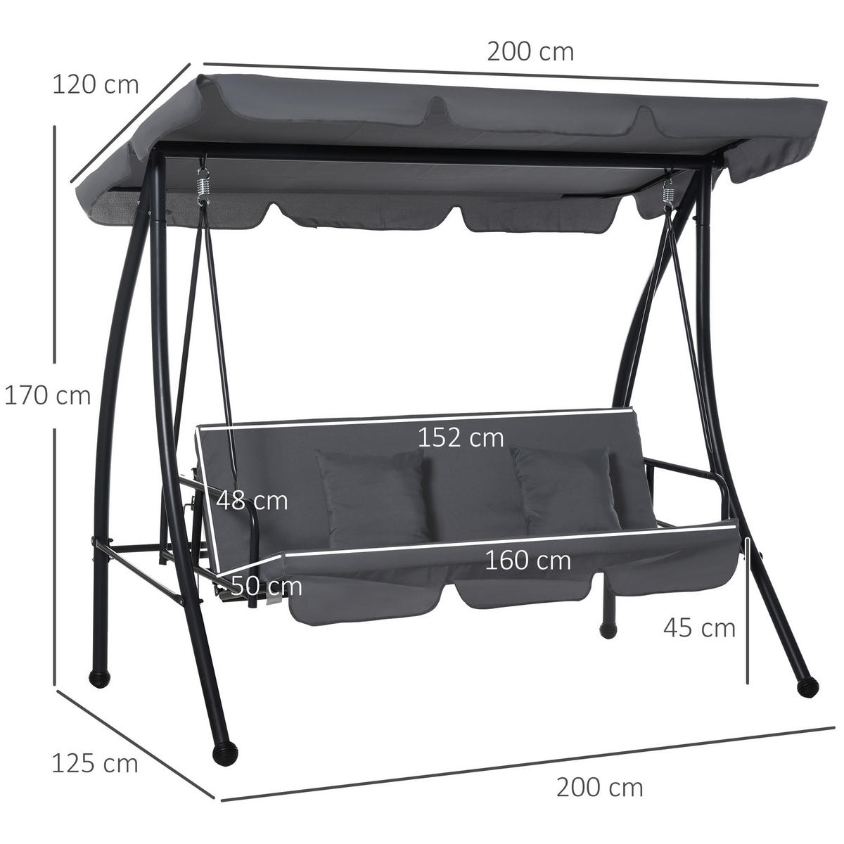 HOLLYWOODSCHAUKEL DE-15238 Anthrazit - Dunkelgrau, Metall (125/170/200cm) - ComfortXL