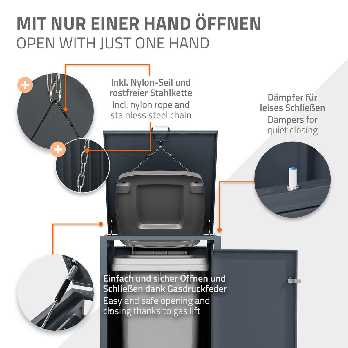 MÜLLTONNENBOX 1er Anthrazit - Anthrazit, Metall (80/116.3/68cm) - ML-DESIGN