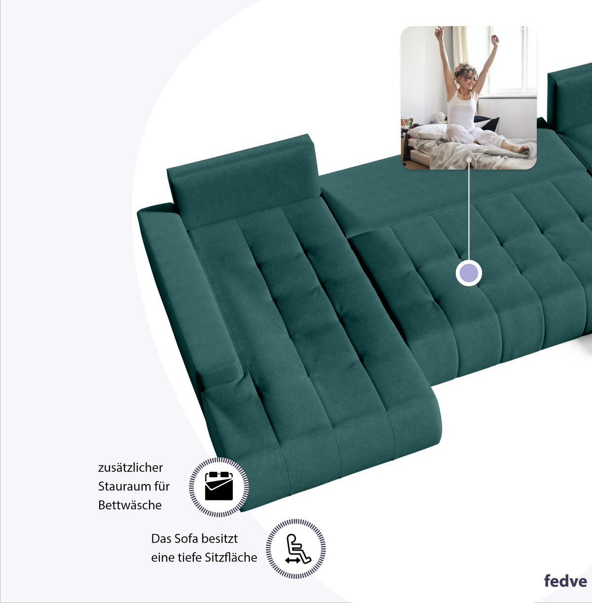 WOHNLANDSCHAFT mit Schlaffunktion Dhaka U, Flaschengrün - Grün, Textil (185/85/350cm) - Fedve