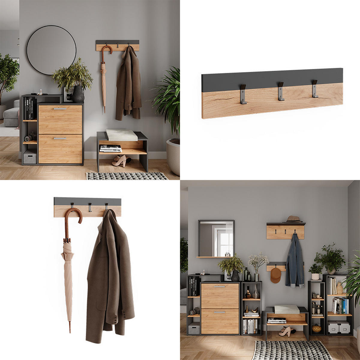 WANDGARDEROBE Orlando Anthrazit/Goldkraft Eiche 60 x 15 cm - Honigeiche/Anthrazit, Holzwerkstoff (60/15/1.6cm) - Vicco