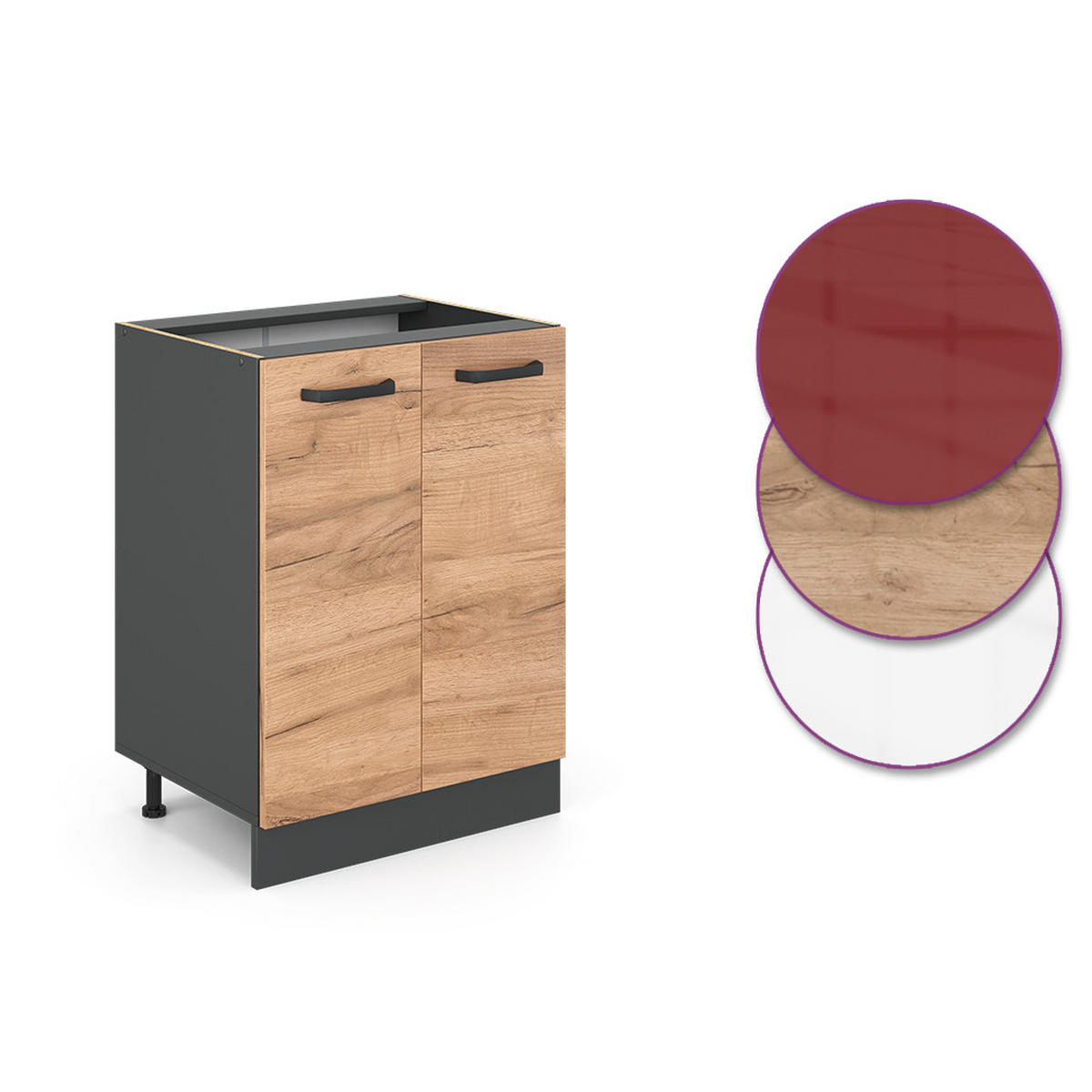 KÜCHENUNTERSCHRANK R-Line Goldkraft Eiche 60 cm ohne AP - Honigeiche/Anthrazit, Holzwerkstoff (60/81.6/46cm) - Vicco