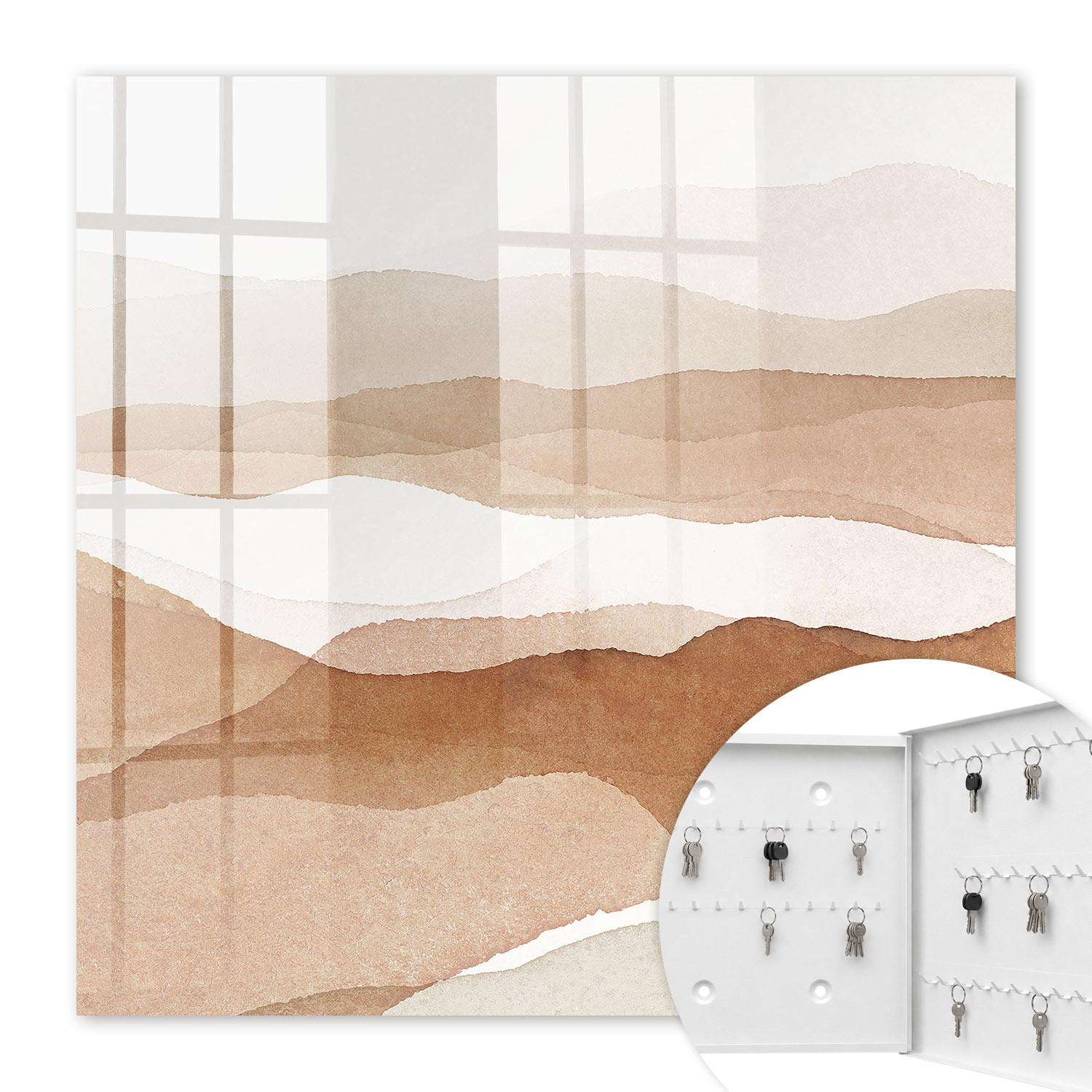 SCHLÜSSELBOX Weiß 30x30 cm – Türöffnung nach rechts - Pastellwellen - Beige, Metall (30/30/5cm) - TULUP