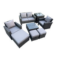 GARTENGARNITUR Polyrattan Dunkelgrau 7-Sitzer - Dunkelgrau, Metall - Fimous