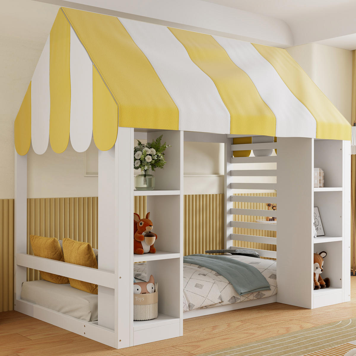 HAUSBETT 90/200 cm mit Himmelbett und Stauraum, DE-41618, in Weiß - Weiß, Holzwerkstoff (90/200cm) - ComfortXL