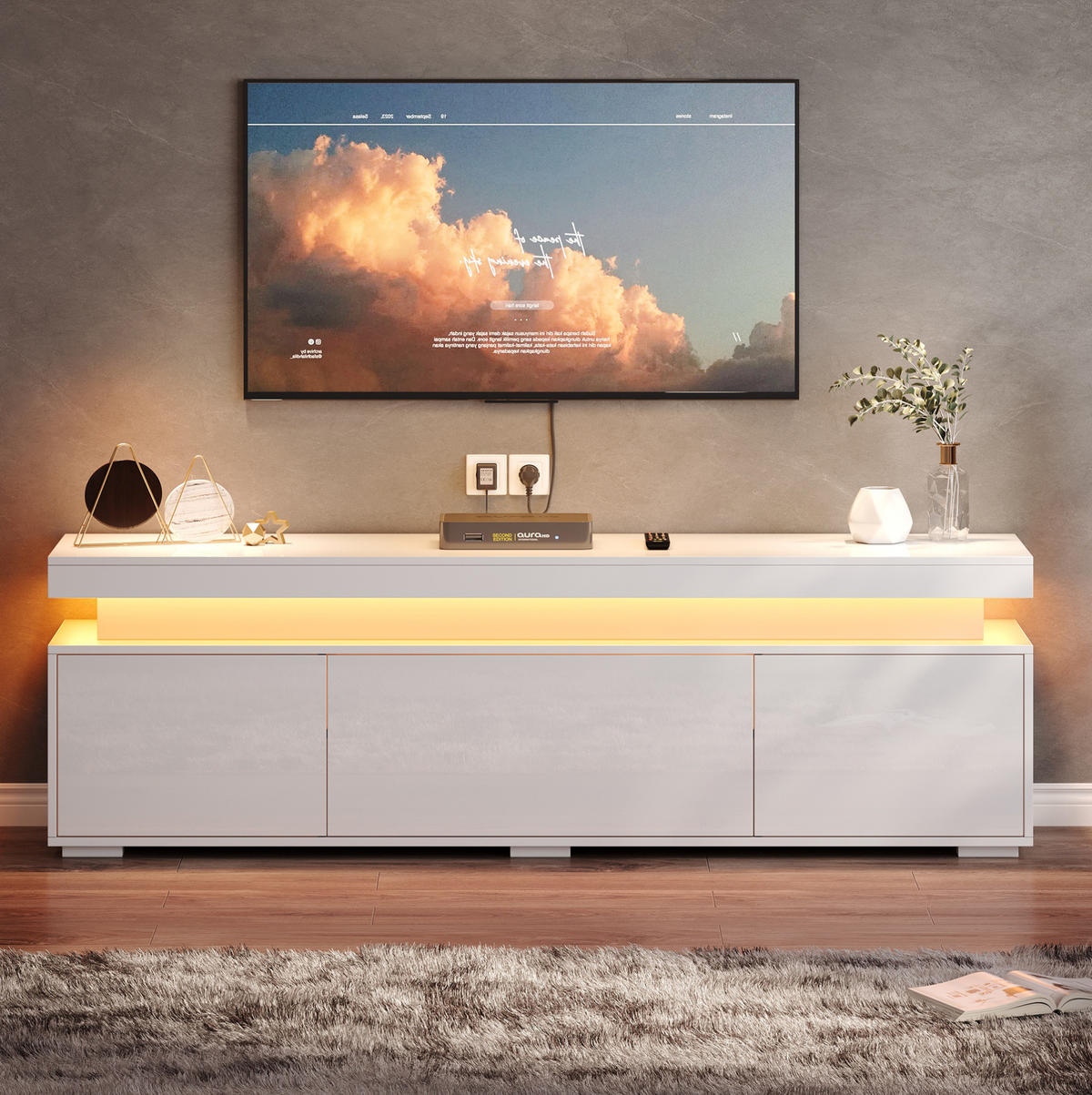 TV-LOWBOARD 150/35/43 cm Weiß aus Spanplatte mit LED-Beleuchtung - Weiß, Holzwerkstoff (150/43/35cm) - OKWISH