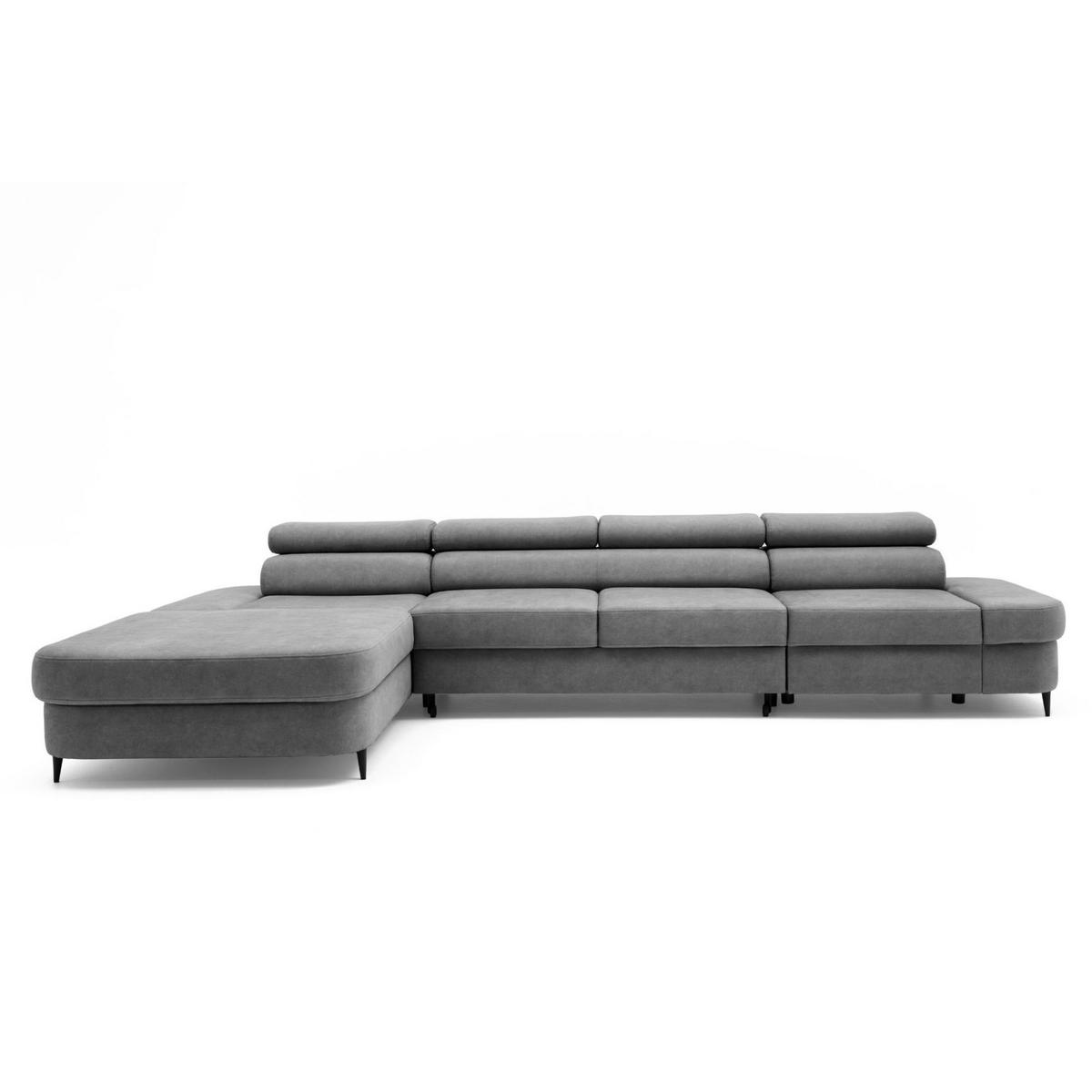 ECKSOFA JAZZ MAXI Links mit Schlaffunktion 125x195 Velours Dunkelgrau - Dunkelgrau/Schwarz, Holz/Textil (350/203cm) - Muffo