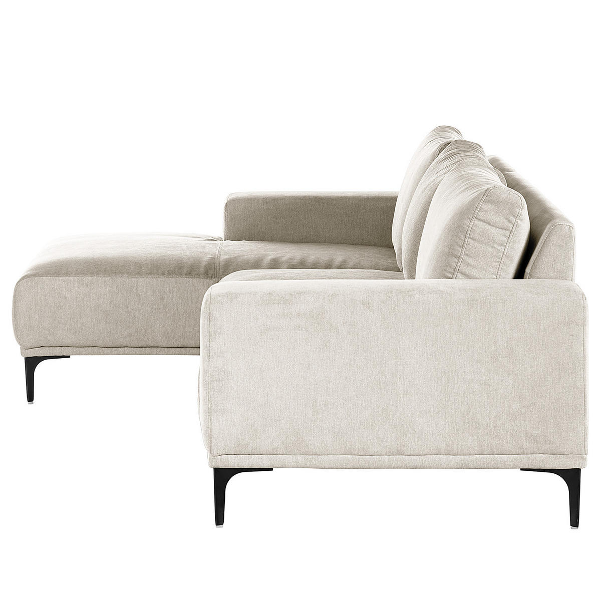 ECKSOFA mit Longchair - Sandfarben/Schwarz, Textil/Metall (244/150cm) - home24