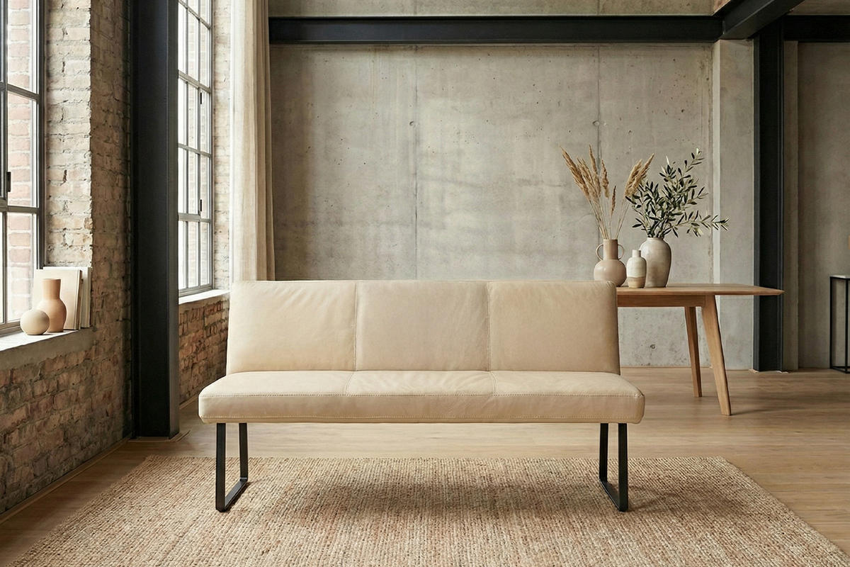 ESSZIMMERBANK ELEEN Beige Leder - Beige, Leder (123/85/69cm) - KAWOLA