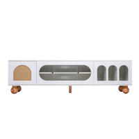 TV-SCHRANK 170/47/37 cm weiß mit Rattan-ähnlicher Tür und Glasschiebetüren - Weiß, Holzwerkstoff (170/37/47cm) - OKWISH