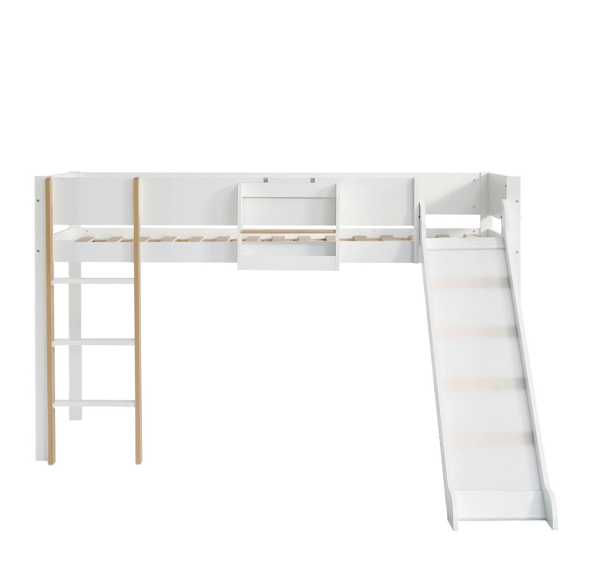 HOCHBETT aus Kiefernholz und MDF 90x200 cm Weiß/Natur mit Rutsche und abnehmbarem Regal - Weiß, Holzwerkstoff (90/200cm) - IVMEU