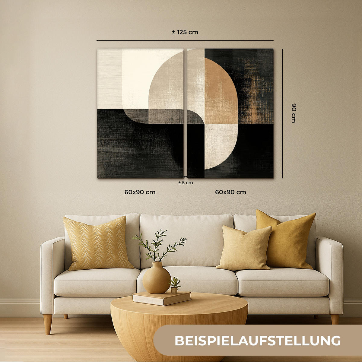 LEINWANDBILD 2er Set Formen - Abstrakt - Gold 160x120 cm - Schwarz, Textil (160/120cm) - MuchoWow