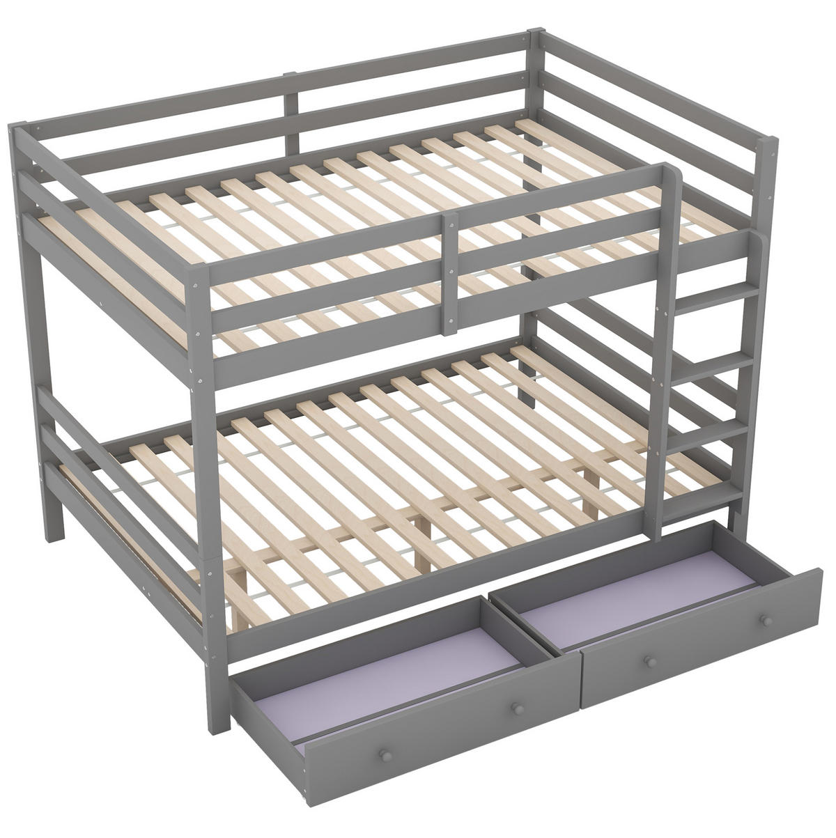 ETAGENBETT aus Kiefernholz 140x200 cm Grau mit Schubladen, Stauraum und hohem Geländer - Grau, Holzwerkstoff (140/200cm) - Modfu