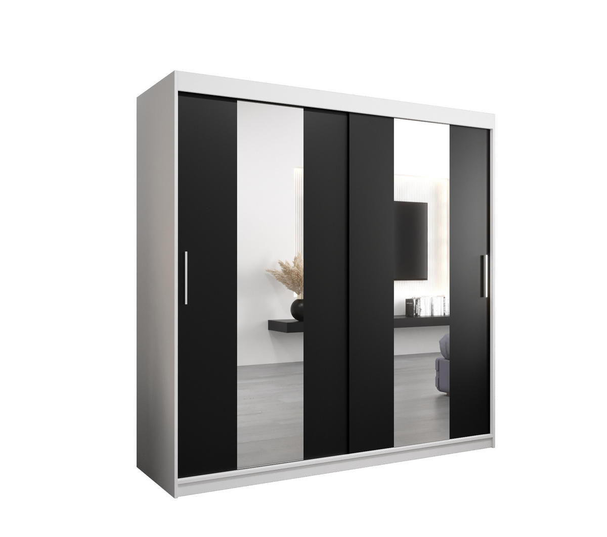 SCHWEBETÜRENSCHRANK 200/200/62 2-türig - Silberfarben/Schwarz, Holz/Kunststoff (200/200/62cm) - Abiks Möbel