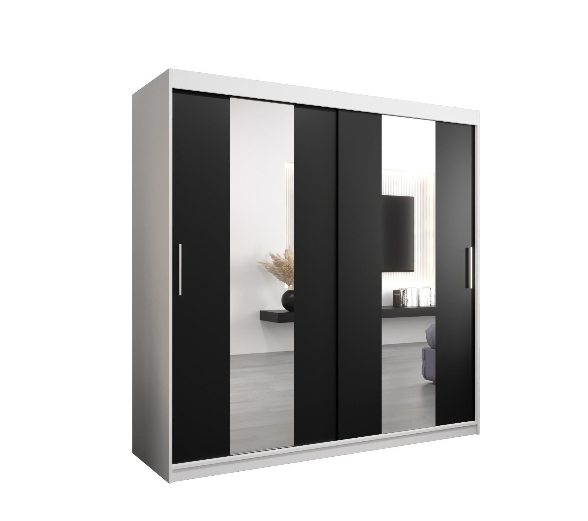 Abiks Möbel SCHWEBETÜRENSCHRANK Weiß, Schwarz 200cm × 62cm × 200cm