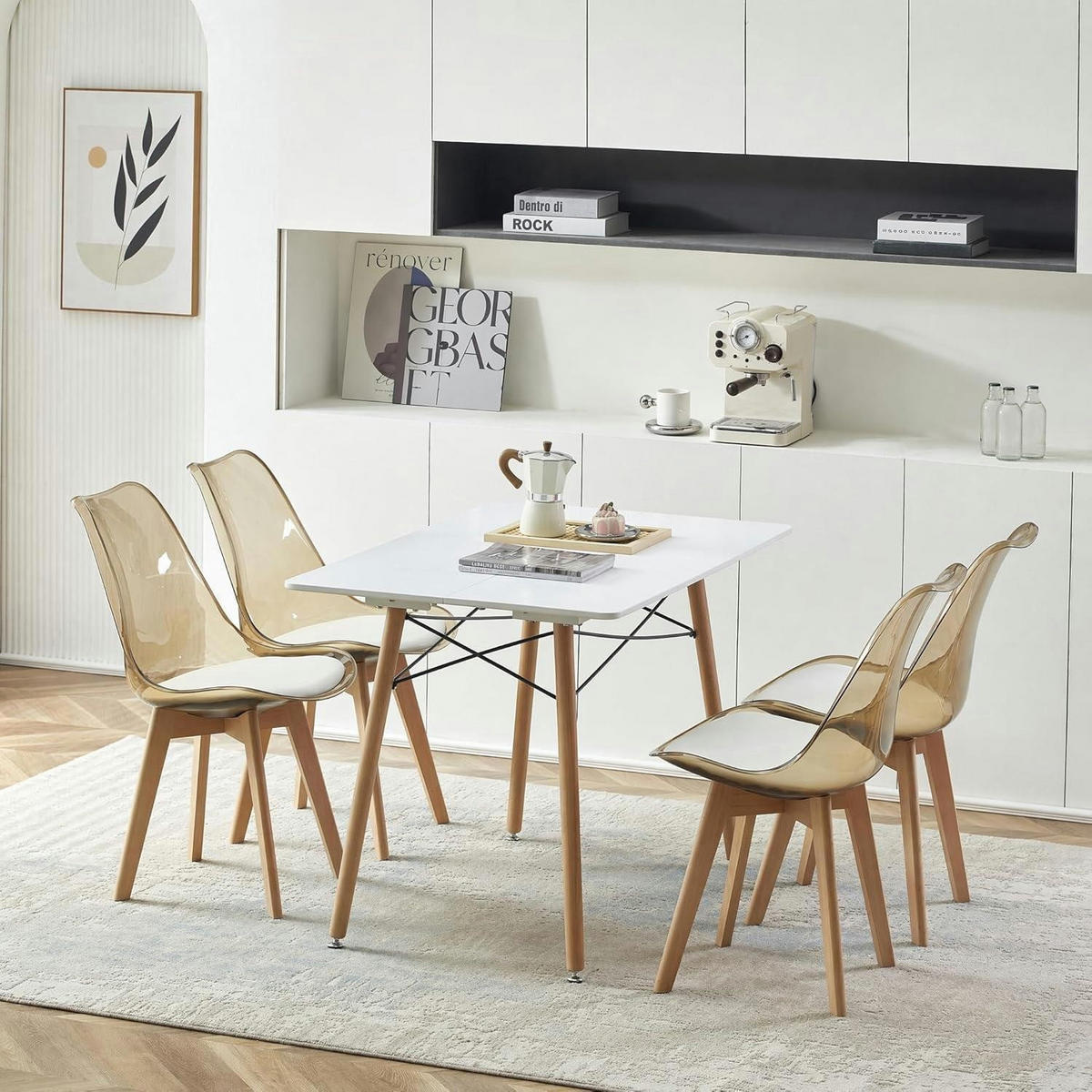 ESSZIMMERSTÜHLE 8er Set transparent braun mit weißem PU-Sitz - Beige, Kunststoff (47.5/82/41cm)